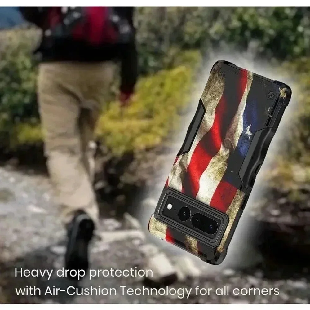 American Flag Case Compatible‎ with Google Pixel 7a Hybrid Shockproof Bumper